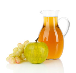 Apple juice in pitcher isolated on white