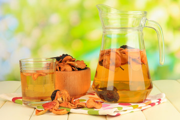 Assorted dried fruits in bowl and compote of dried fruits