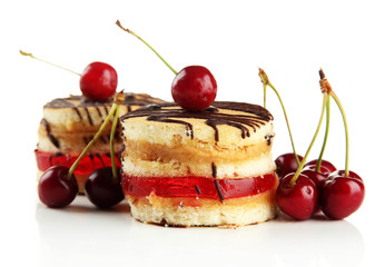 Tasty biscuit cakes, isolated on white