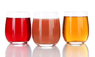 Glasses of fresh juice isolated on white