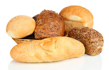 Variety of bread isolated on white