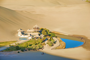 Crescent Spring and Mingyue Pavilion in the morning, Dunhuang