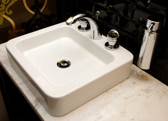 Basin in a restaurant toilet