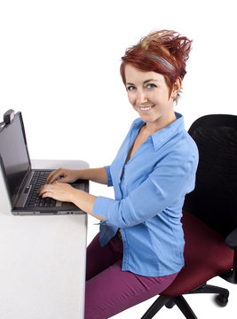 Young Woman Demonstrating Office Desk Posture