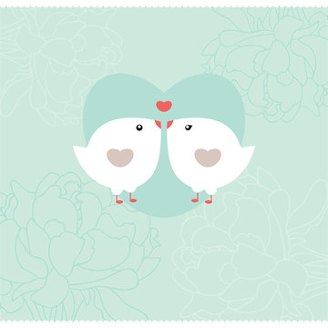 Invitation card with birds. Wedding or Valentines Day.