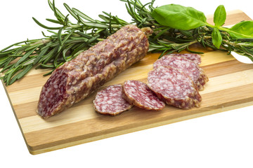 Salami with rosemary, basil