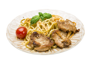 Pork with spaghetti