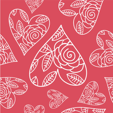 Seamless Pattern With Heart And Flowers