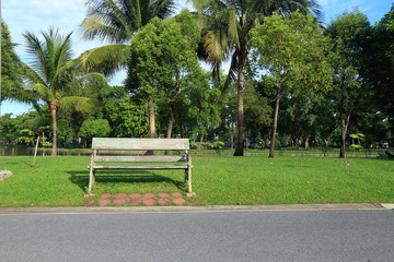 Old Wooden Bench in the Garden.