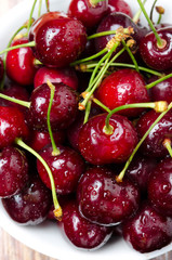 close-up of fresh cherries, selective focus, vertical
