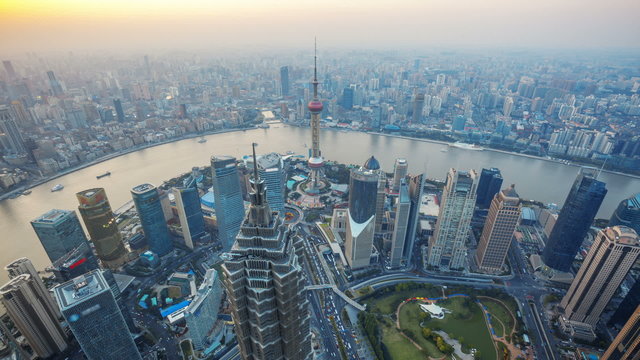 Shanghai from day to night, time lapse.