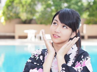 Young woman in Japanese kimono style