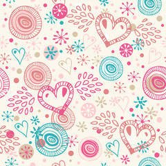 Abstract doodle seamless background with hearts