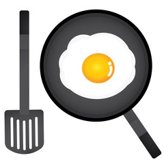 vector fried egg in a pan and spatula