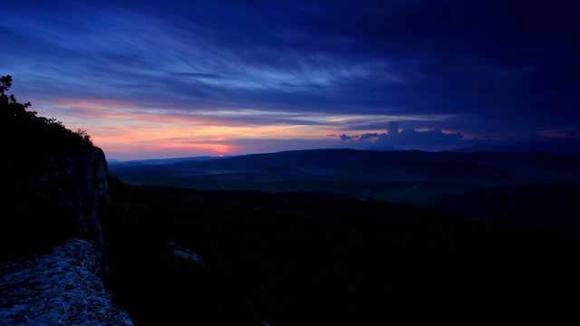 Timelapse sunrise in the mountains. Cave city Bakla, Crimea, Ukr