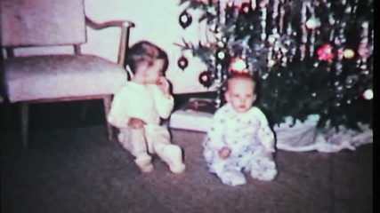 Boys Play Around In Front Of The Christmas Tree-1965 Vintage 8mm