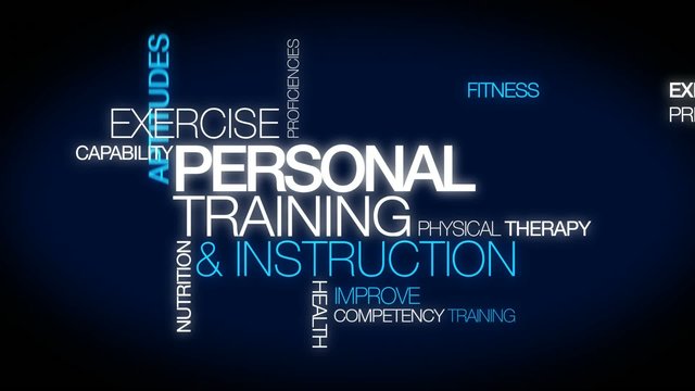 Personal training & instruction word tag cloud animation