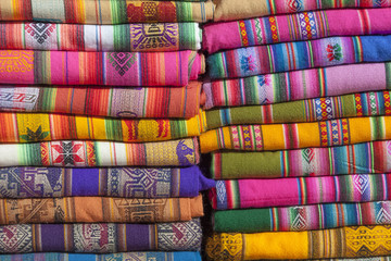 Artisanal fabrics of bright colors from South America.