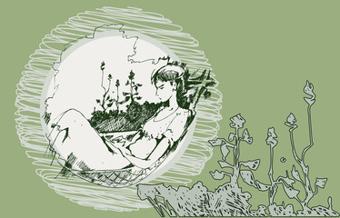 Sketch of a girl in a hammock
