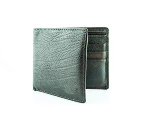 brown wallet with credit cards on a white background