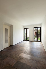 interior rustic house, large room with windows