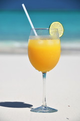 Glass of orange juice. Exuma, Bahamas