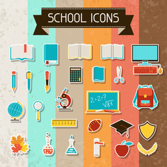 School and education sticker icons set.