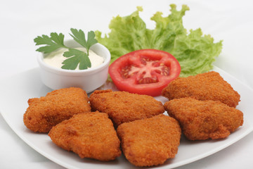 Fried chicken nuggets with sauce