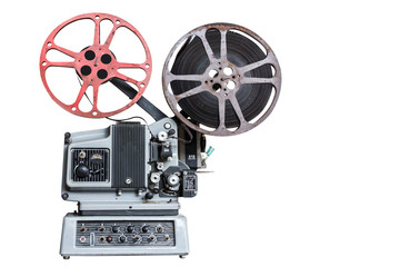 Vintage movie projector on white background with clipping path