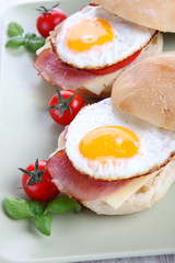 Breakfast - fried egg with bacon