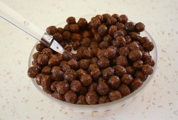 bol de céréales au chocolat dans du lait