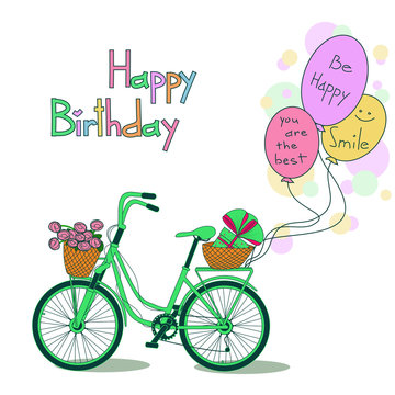 Card for Birthday with bicycle and balloons