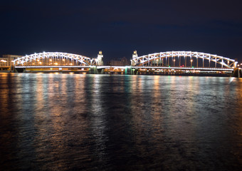 Naklejka premium Bolsheokhtinsky bridge in the night