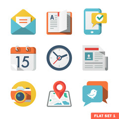 Basic Flat icon set for Web and Mobile Application. News, commun