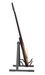 electric guitar on stand isolated on white background