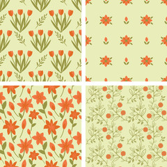 Seamless floral patterns with red flowers