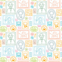 Vector family pictures seamless pattern background with hand - 53638530