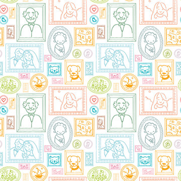 Vector family pictures seamless pattern background with hand