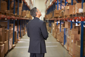 Rear View Of Manager In Warehouse