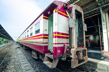 Behind vintage train prepare to go to travel, thailand
