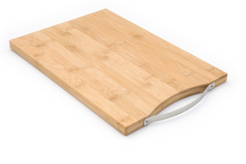 side view wooden chopping board on white with clipping path