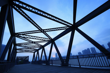 Steel structure bridge close-up at night landscape