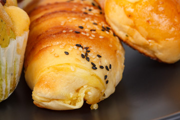 closeup bakery foodstuffs on  plate.