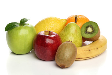 Delicious group of healthy fruits isolated on white