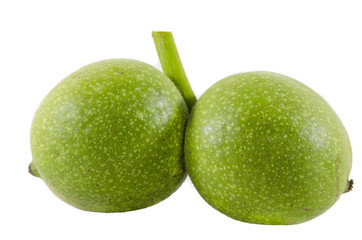 green walnut isolated on white background