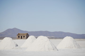 Salt extraction in Salar Uyuni, Bolivia.