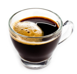 Coffee Espresso in  Glass cup with foam white background