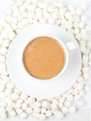Marshmallows  background with cup of cocoa