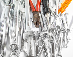 Various type of handyman tools over white background