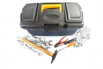 An old tool box with handyman tools
